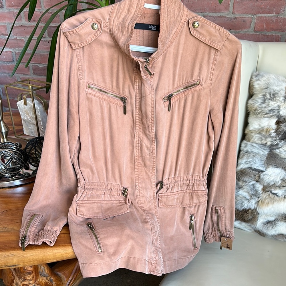 Max Studio Cream and Pink Utility Jacket with Relaxed Collar